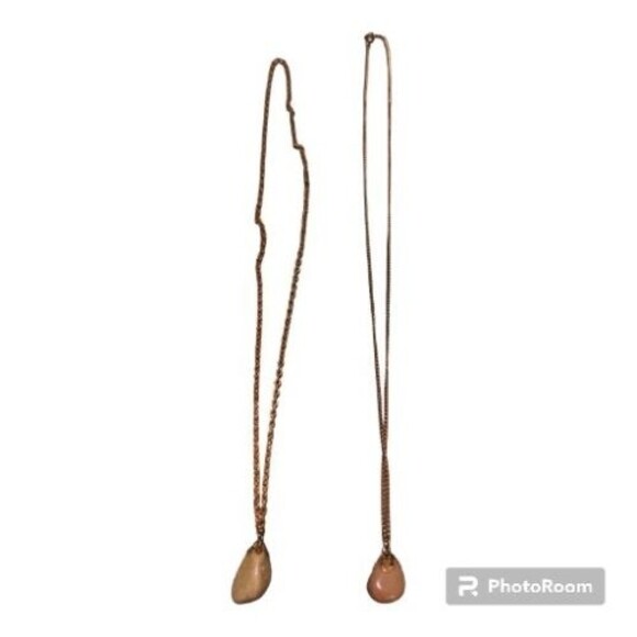 Polished Stone Pendant Necklace Vintage Gold Chain Lot Of 2 - Picture 1 of 10